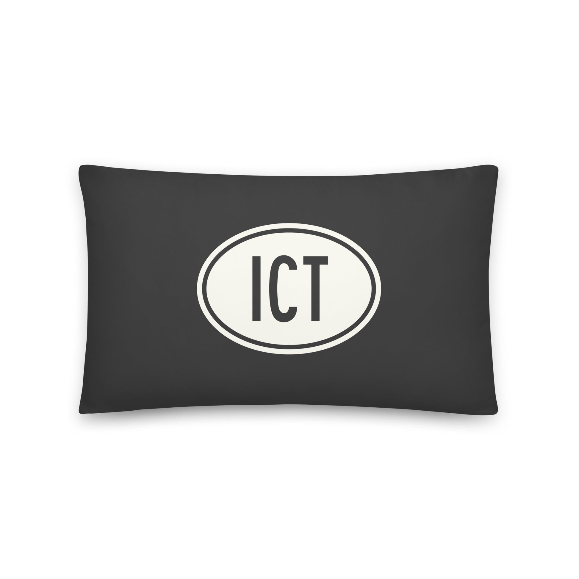 Unique Travel Gift Throw Pillow - White Oval • ICT Wichita Souvenir • YHM Designs - Image 01