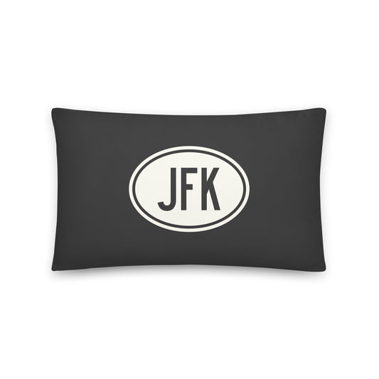 Unique Travel Gift Throw Pillow - White Oval • JFK New York City • YHM Designs - Image 01