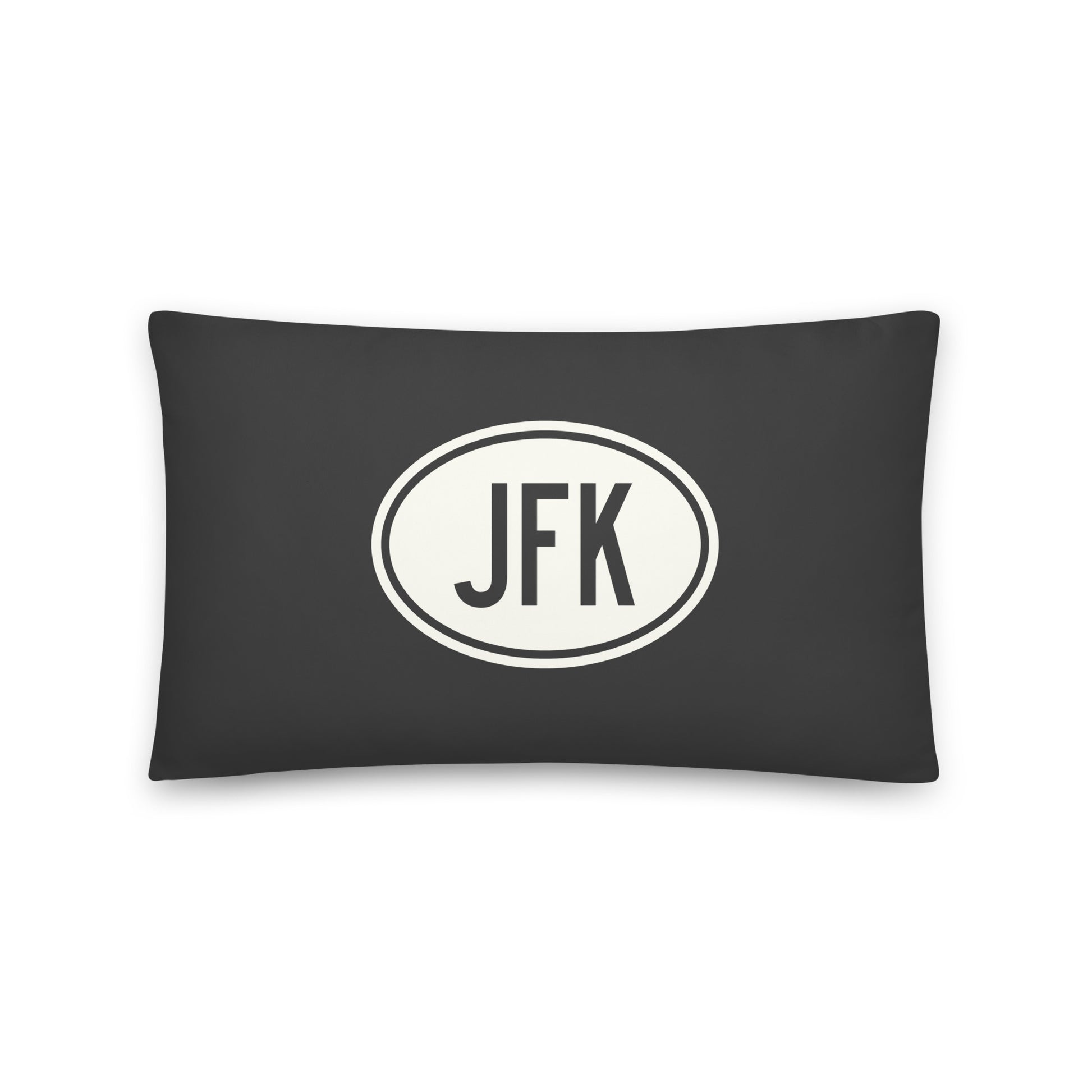 Unique Travel Gift Throw Pillow - White Oval • JFK New York City Souvenir • YHM Designs - Image 01