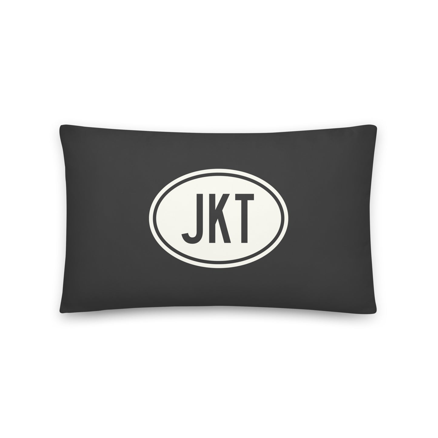 Unique Travel Gift Throw Pillow - White Oval • JKT Jakarta Souvenir • YHM Designs - Image 01