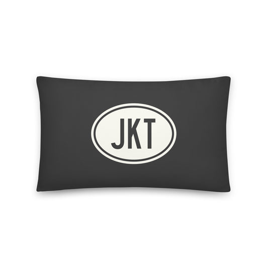 Unique Travel Gift Throw Pillow - White Oval • JKT Jakarta Souvenir • YHM Designs - Image 01