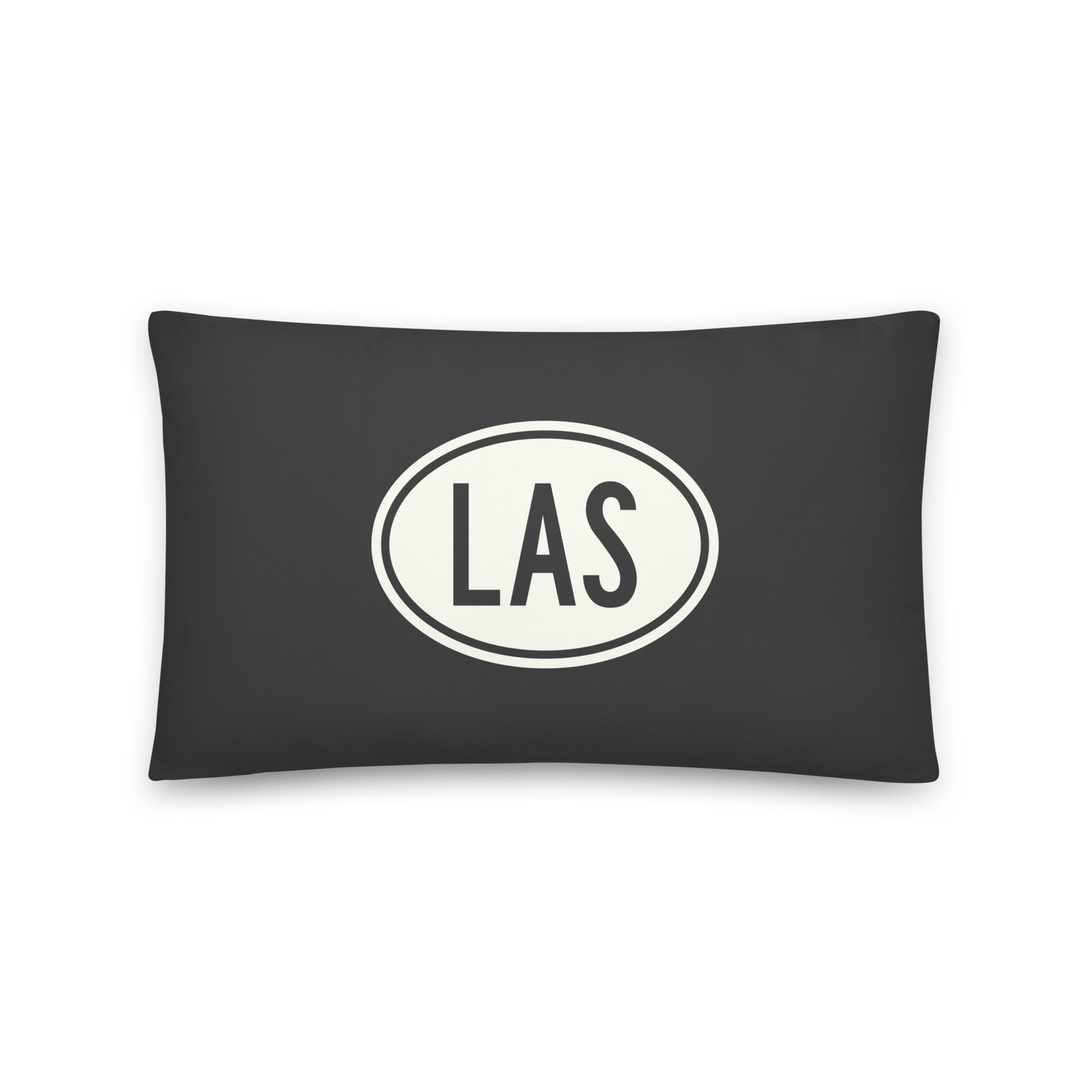 Unique Travel Gift Throw Pillow - White Oval • LAS Las Vegas • YHM Designs - Image 01