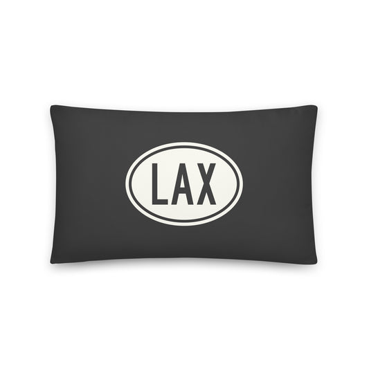 Unique Travel Gift Throw Pillow - White Oval • LAX Los Angeles • YHM Designs - Image 01