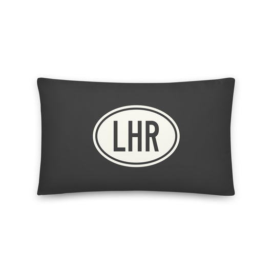 Unique Travel Gift Throw Pillow - White Oval • LHR London • YHM Designs - Image 01