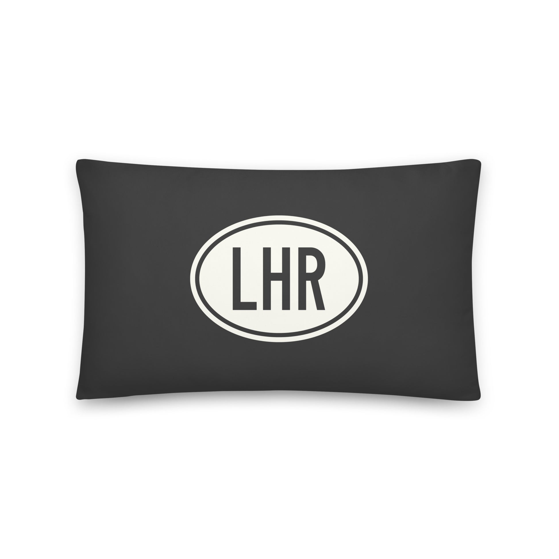 Unique Travel Gift Throw Pillow - White Oval • LHR London Souvenir • YHM Designs - Image 01
