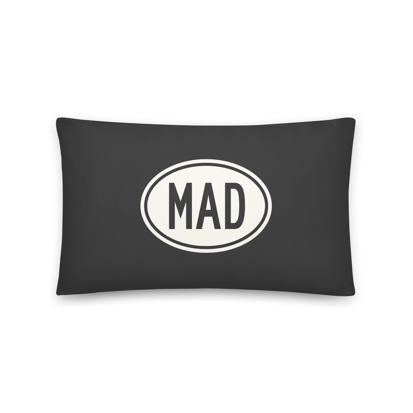 Unique Travel Gift Throw Pillow - White Oval • MAD Madrid Souvenir • YHM Designs - Image 01