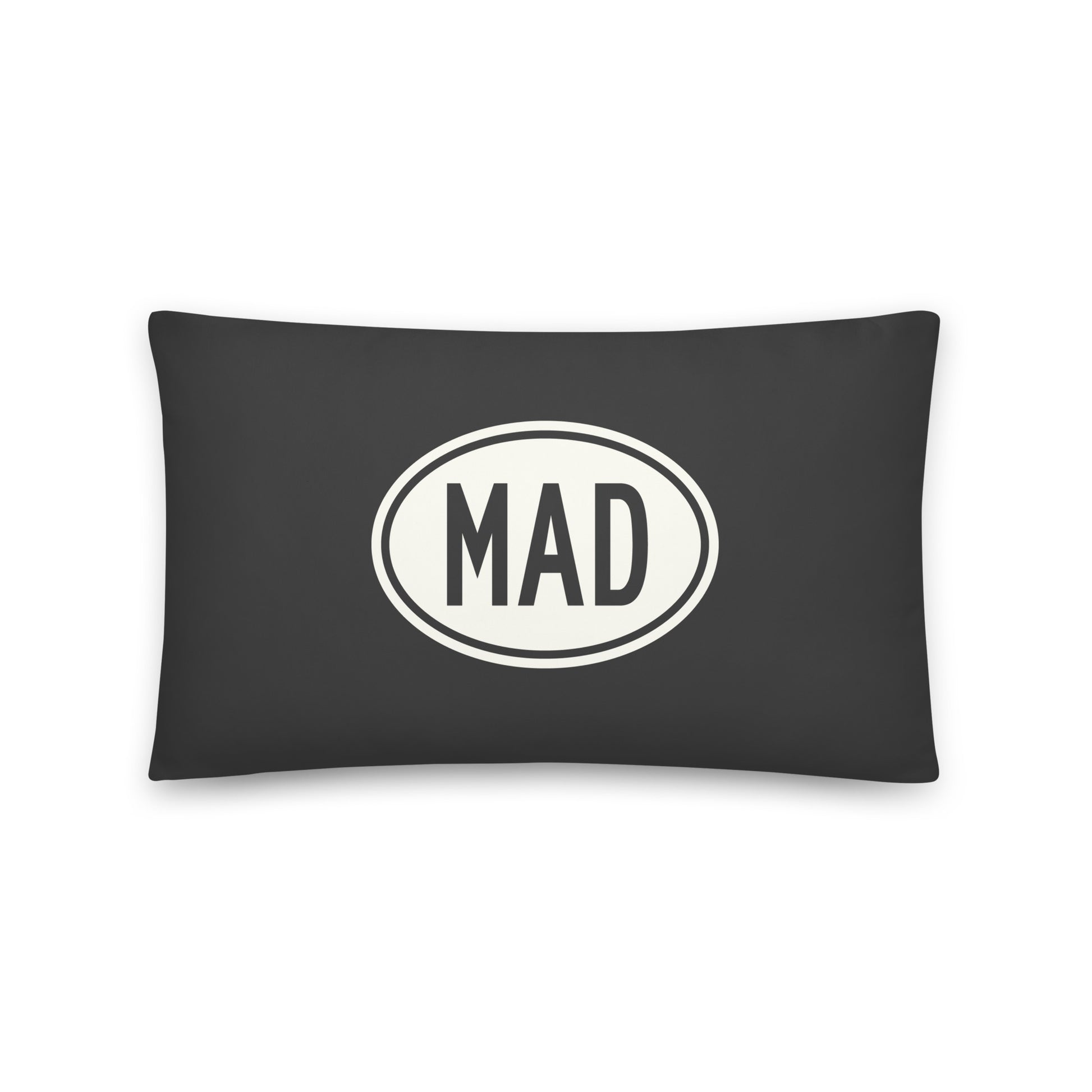 Unique Travel Gift Throw Pillow - White Oval • MAD Madrid Souvenir • YHM Designs - Image 01