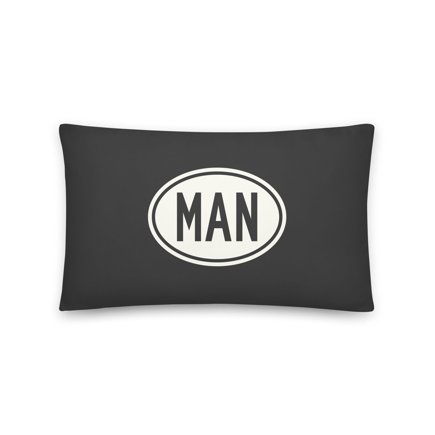 Unique Travel Gift Throw Pillow - White Oval • MAN Manchester Souvenir • YHM Designs - Image 01