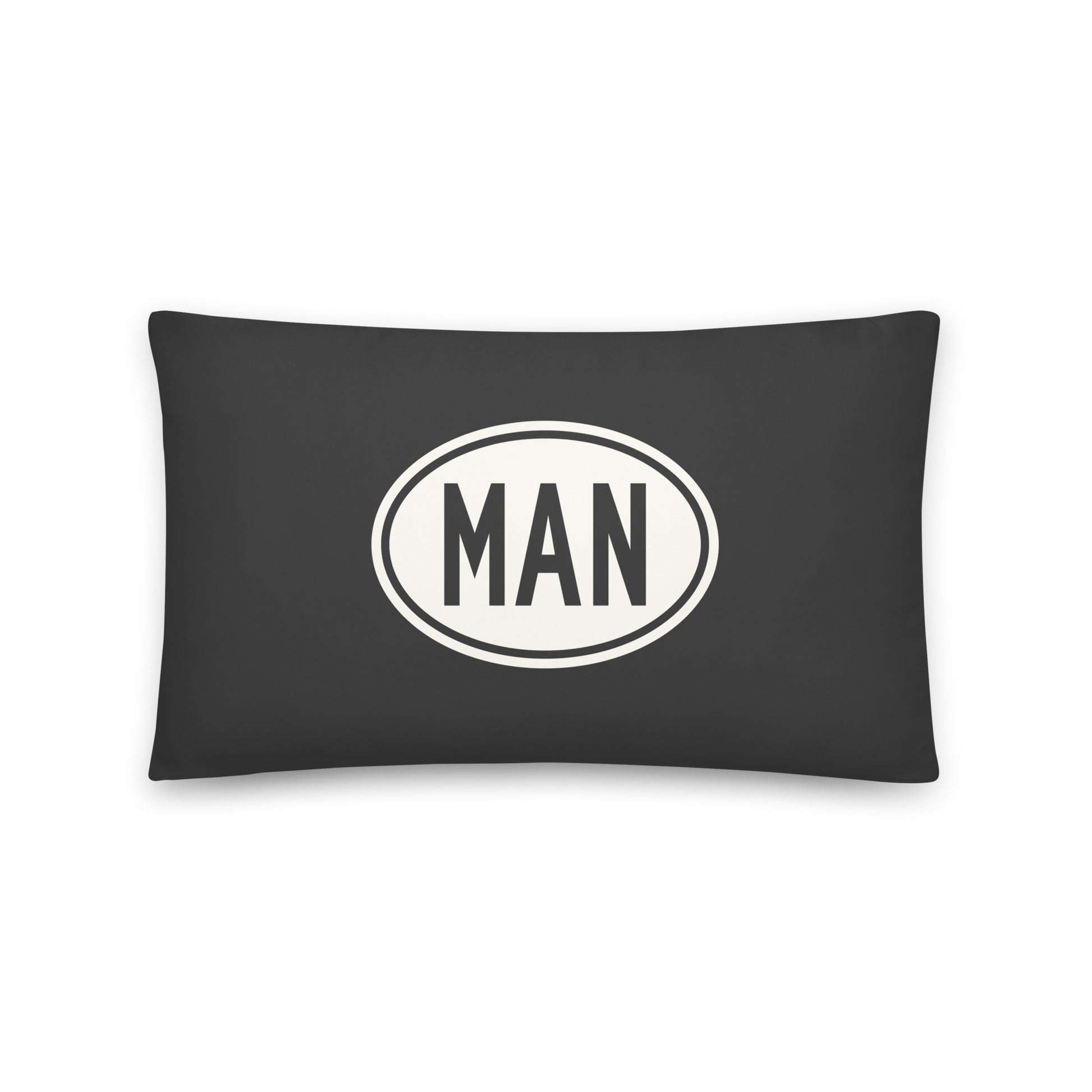 Unique Travel Gift Throw Pillow - White Oval • MAN Manchester Souvenir • YHM Designs - Image 01