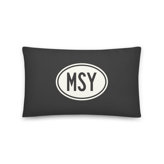 Unique Travel Gift Throw Pillow - White Oval • MSY New Orleans • YHM Designs - Image 01