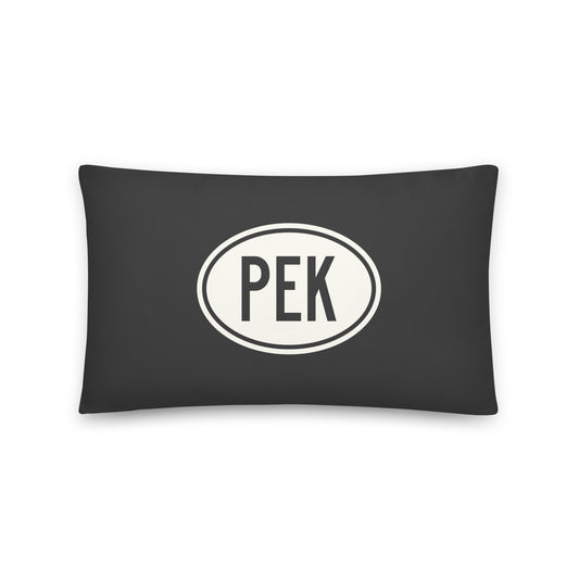 Unique Travel Gift Throw Pillow - White Oval • PEK Beijing • YHM Designs - Image 01
