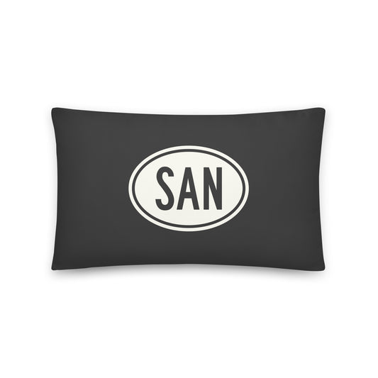 Unique Travel Gift Throw Pillow - White Oval • SAN San Diego • YHM Designs - Image 01