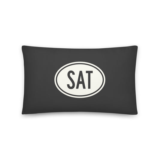 Unique Travel Gift Throw Pillow - White Oval • SAT San Antonio • YHM Designs - Image 01