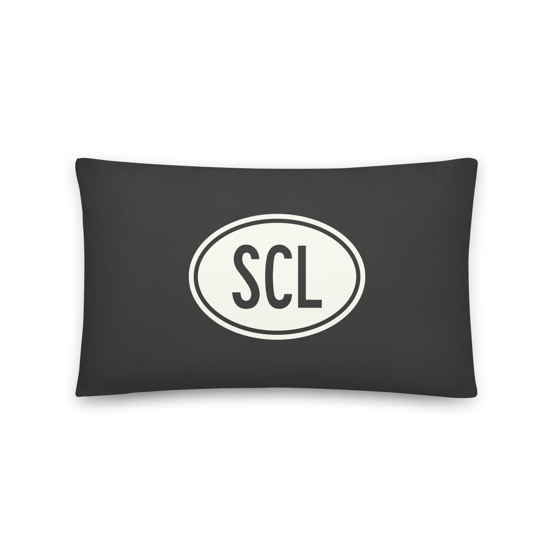 Unique Travel Gift Throw Pillow - White Oval • SCL Santiago Souvenir • YHM Designs - Image 01