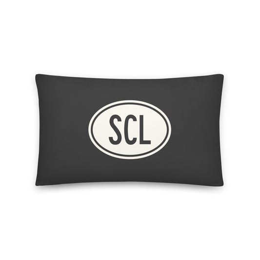 Unique Travel Gift Throw Pillow - White Oval • SCL Santiago Souvenir • YHM Designs - Image 01