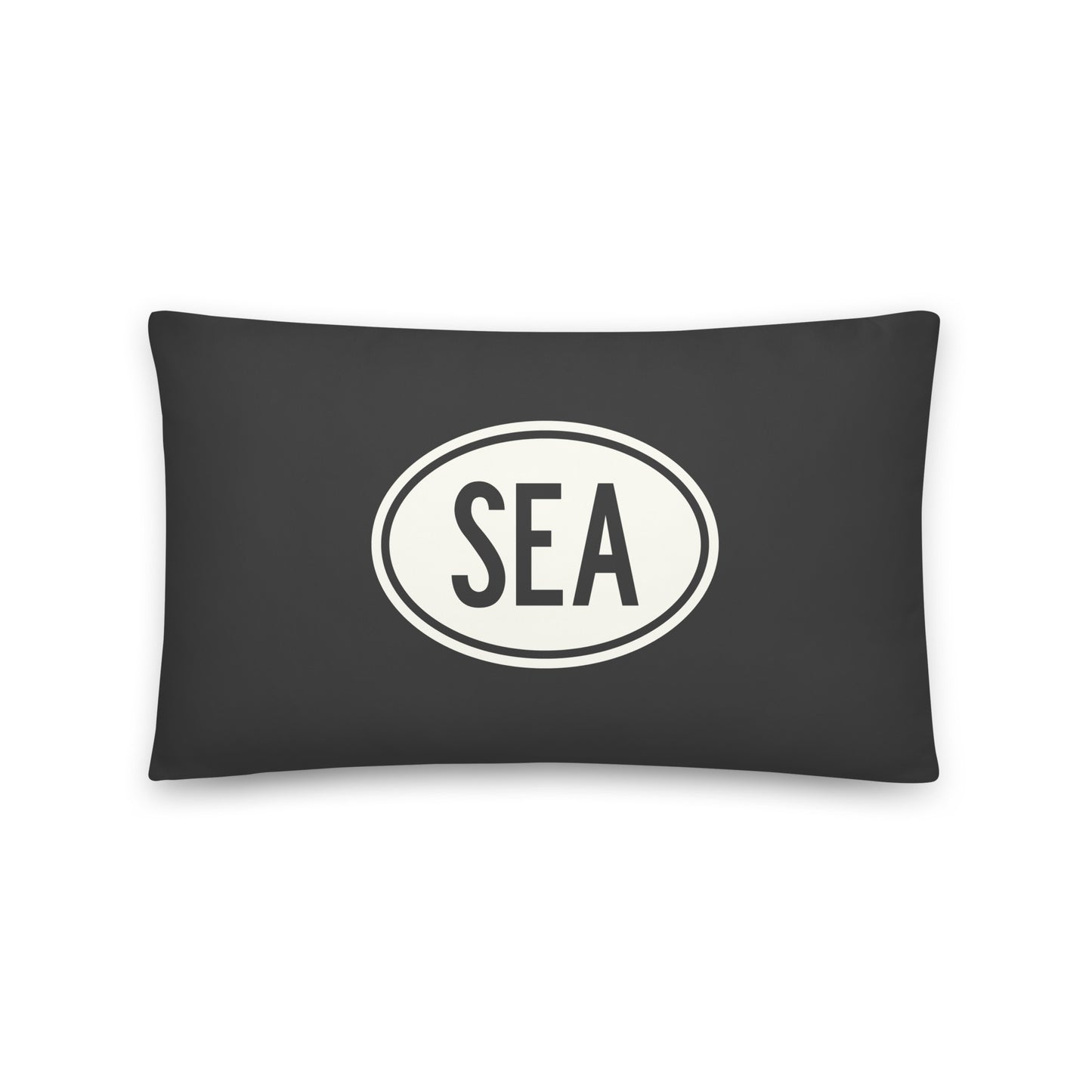Unique Travel Gift Throw Pillow - White Oval • SEA Seattle • YHM Designs - Image 01