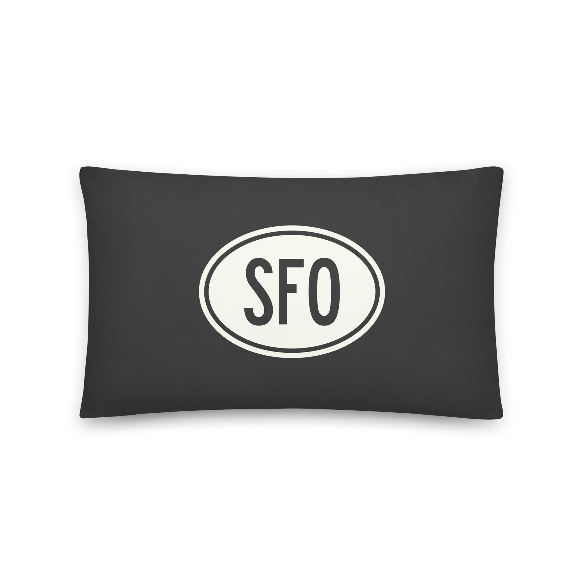 Unique Travel Gift Throw Pillow - White Oval • SFO San Francisco • YHM Designs - Image 01