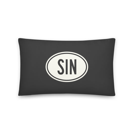 Unique Travel Gift Throw Pillow - White Oval • SIN Singapore • YHM Designs - Image 01
