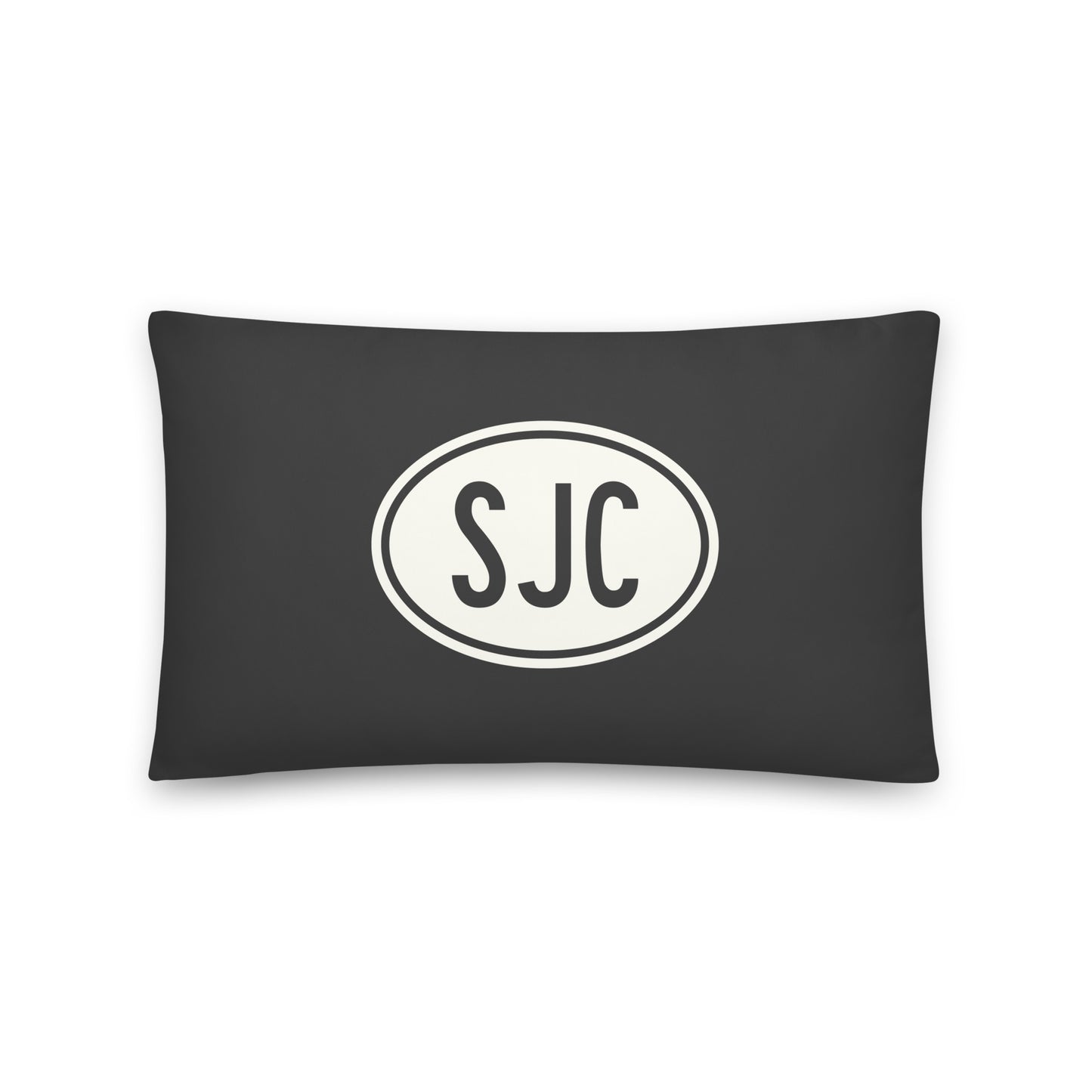 SJC San Jose Throw Pillow • Eclipse Grey with Oval Car Sticker Design • YHM Designs - Image 01