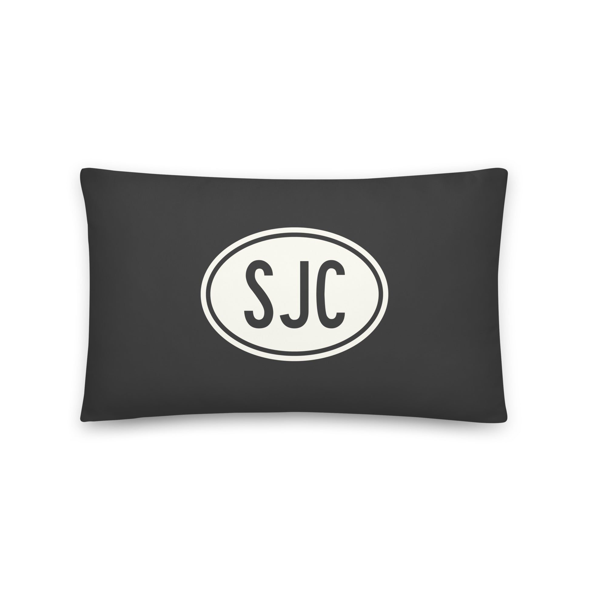 SJC San Jose Throw Pillow • Eclipse Grey with Oval Car Sticker Design • YHM Designs - Image 01