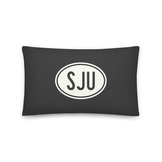 Unique Travel Gift Throw Pillow - White Oval • SJU San Juan • YHM Designs - Image 01