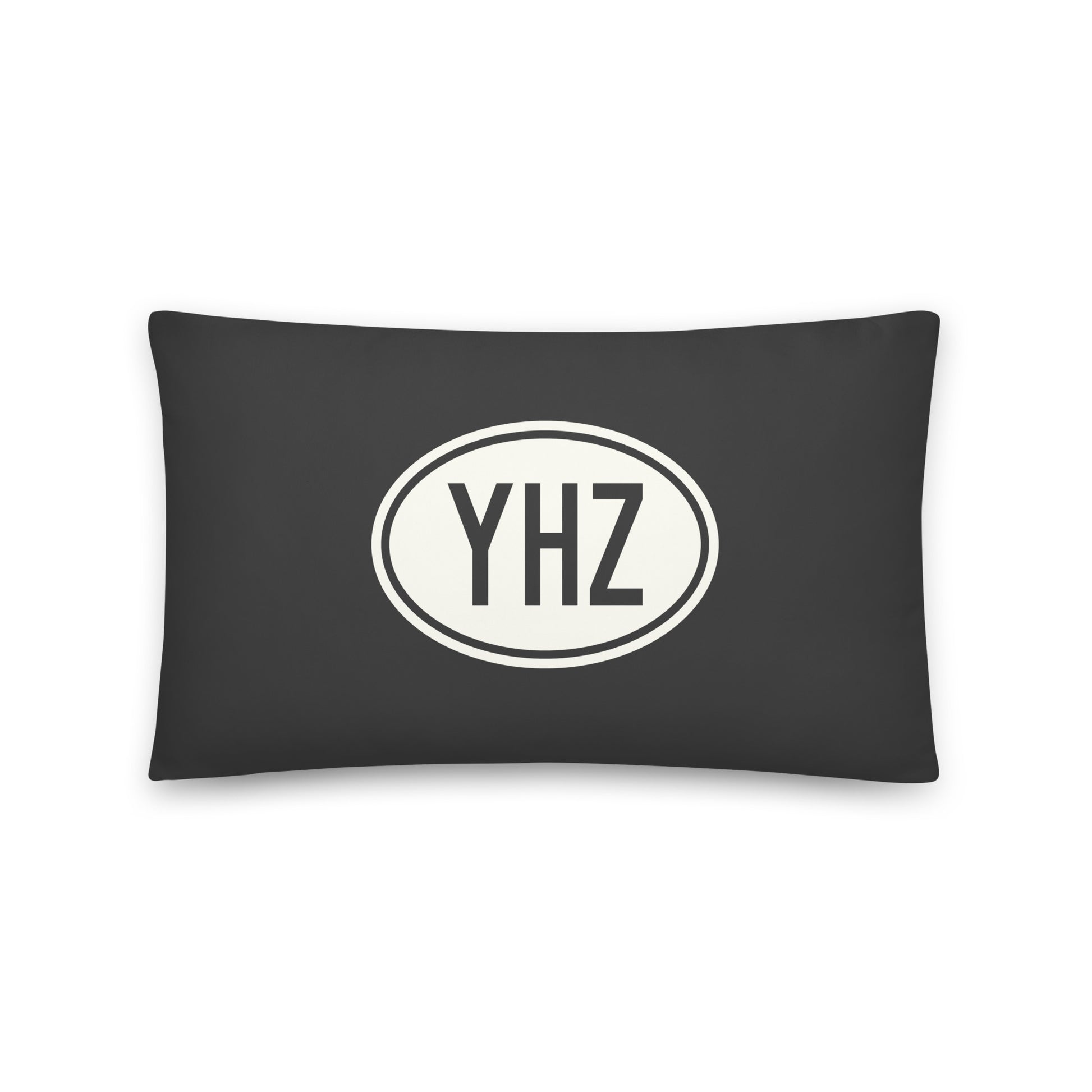 Unique Travel Gift Throw Pillow - White Oval • YHZ Halifax Souvenir • YHM Designs - Image 01