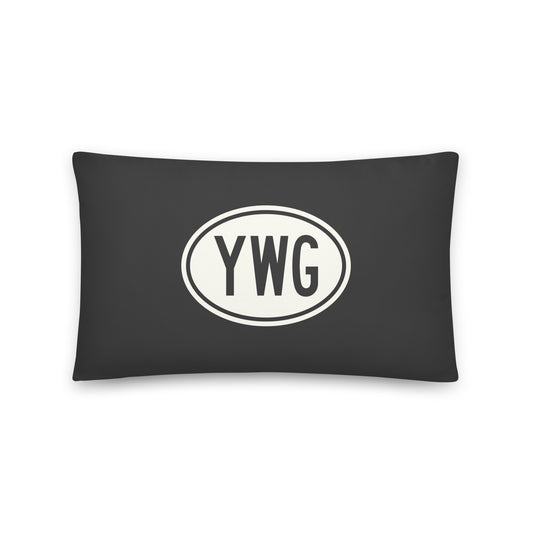 Unique Travel Gift Throw Pillow - White Oval • YWG Winnipeg • YHM Designs - Image 01