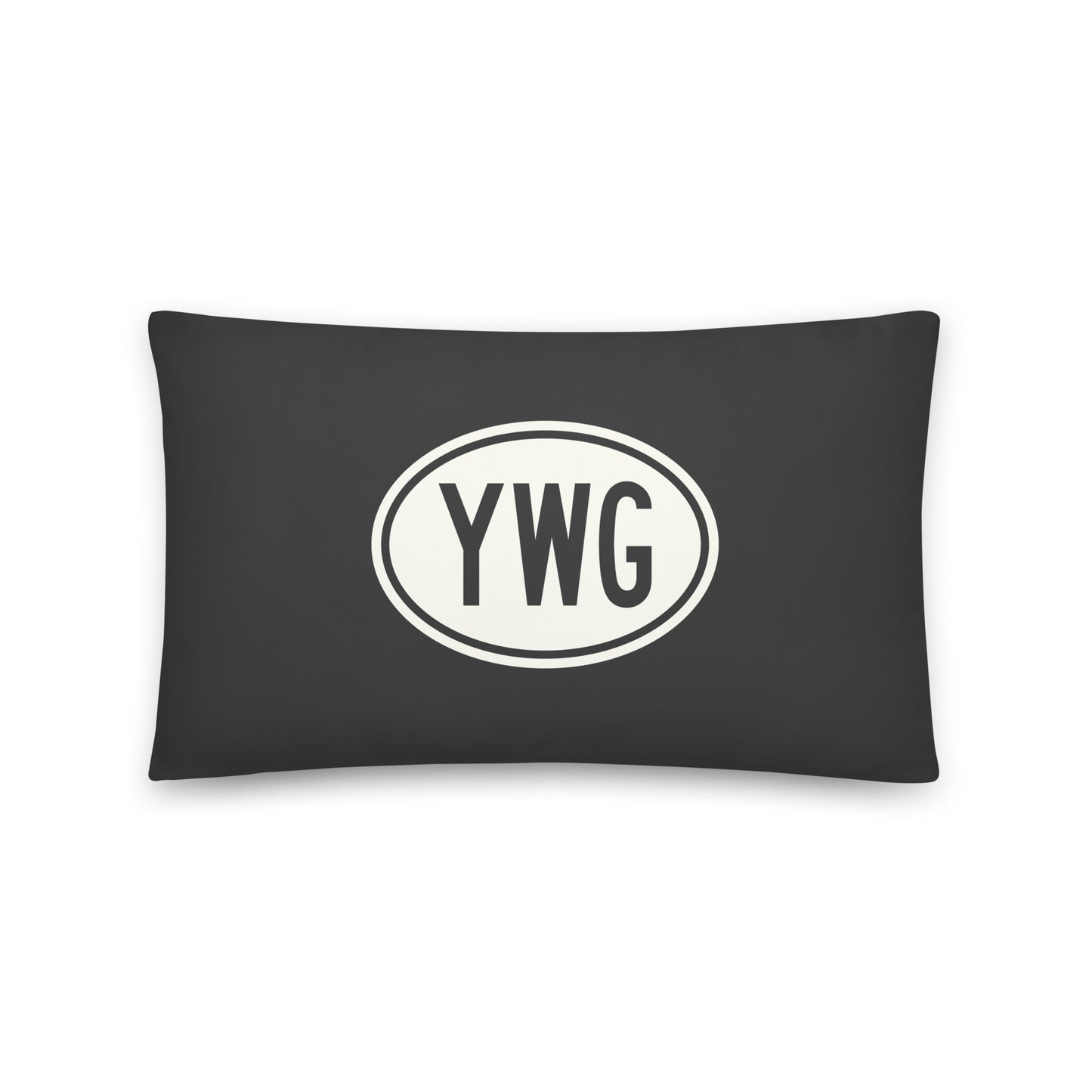 Unique Travel Gift Throw Pillow - White Oval • YWG Winnipeg • YHM Designs - Image 01