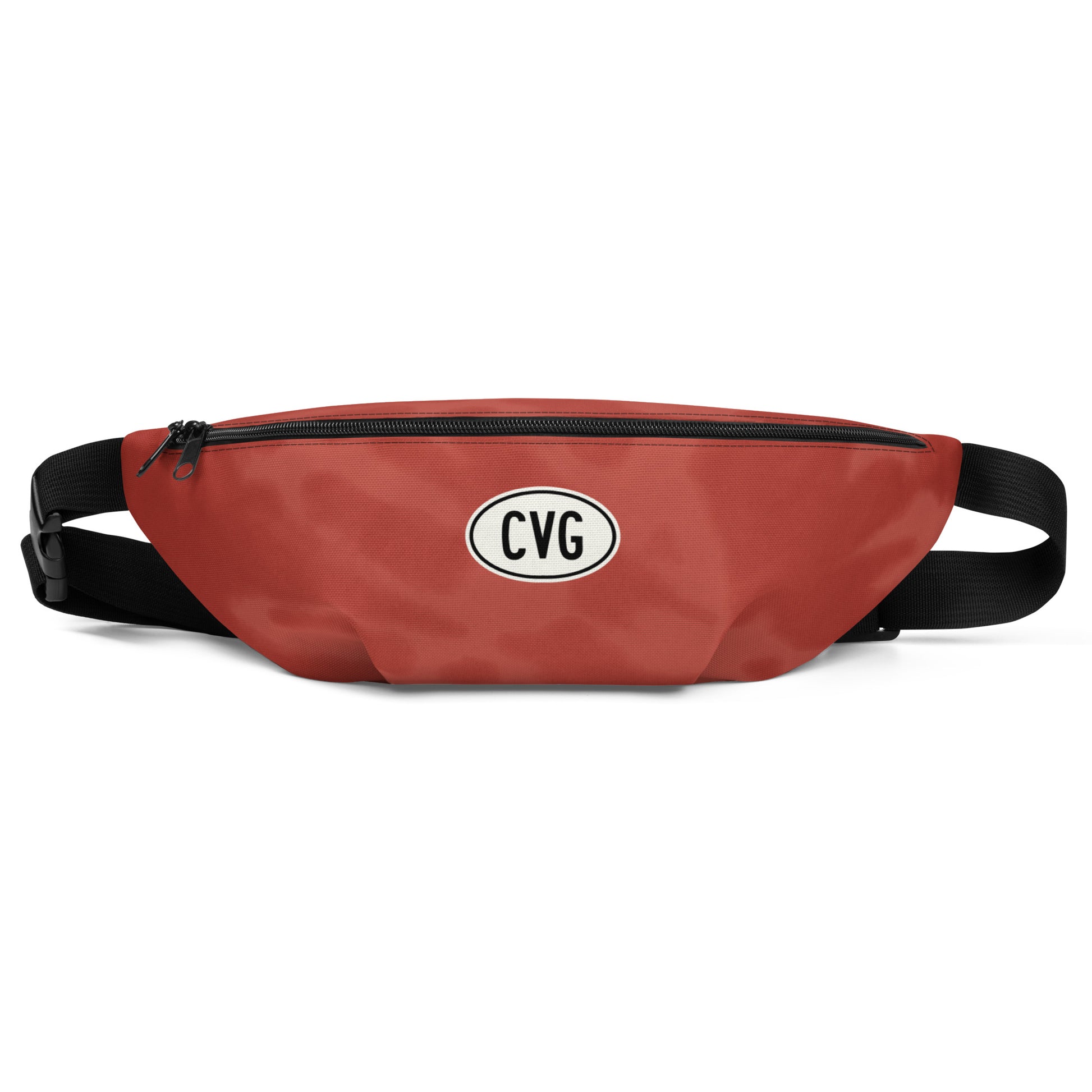 CVG Cincinnati Fanny Pack • Oval Car Sticker Design - Red Tie-Dye • YHM Designs - Image 01