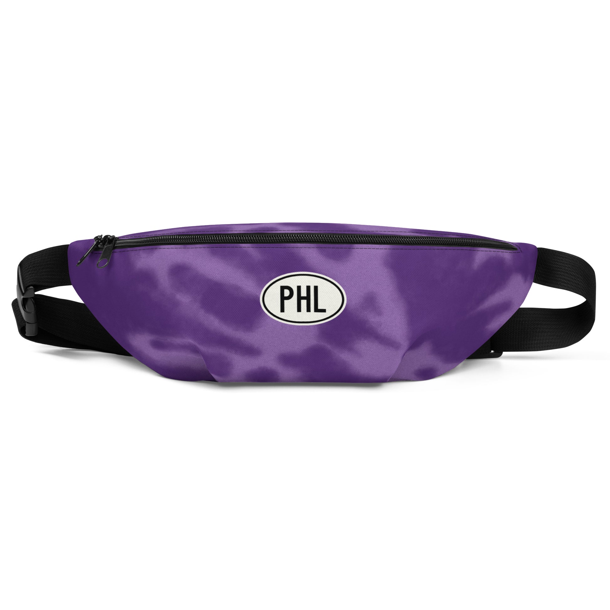 PHL Philadelphia Fanny Pack • Oval Car Sticker Design - Purple Tie-Dye • YHM Designs - Image 01