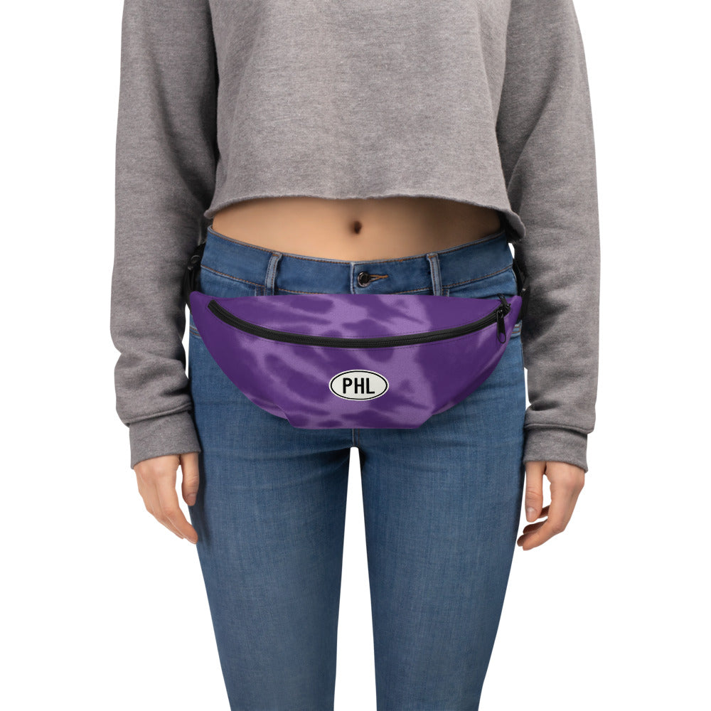 PHL Philadelphia Fanny Pack • Oval Car Sticker Design - Purple Tie-Dye • YHM Designs - Image 06