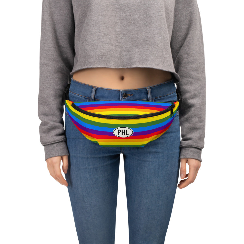 PHL Philadelphia Fanny Pack • Oval Car Sticker Design - Rainbow Colours • YHM Designs - Image 06