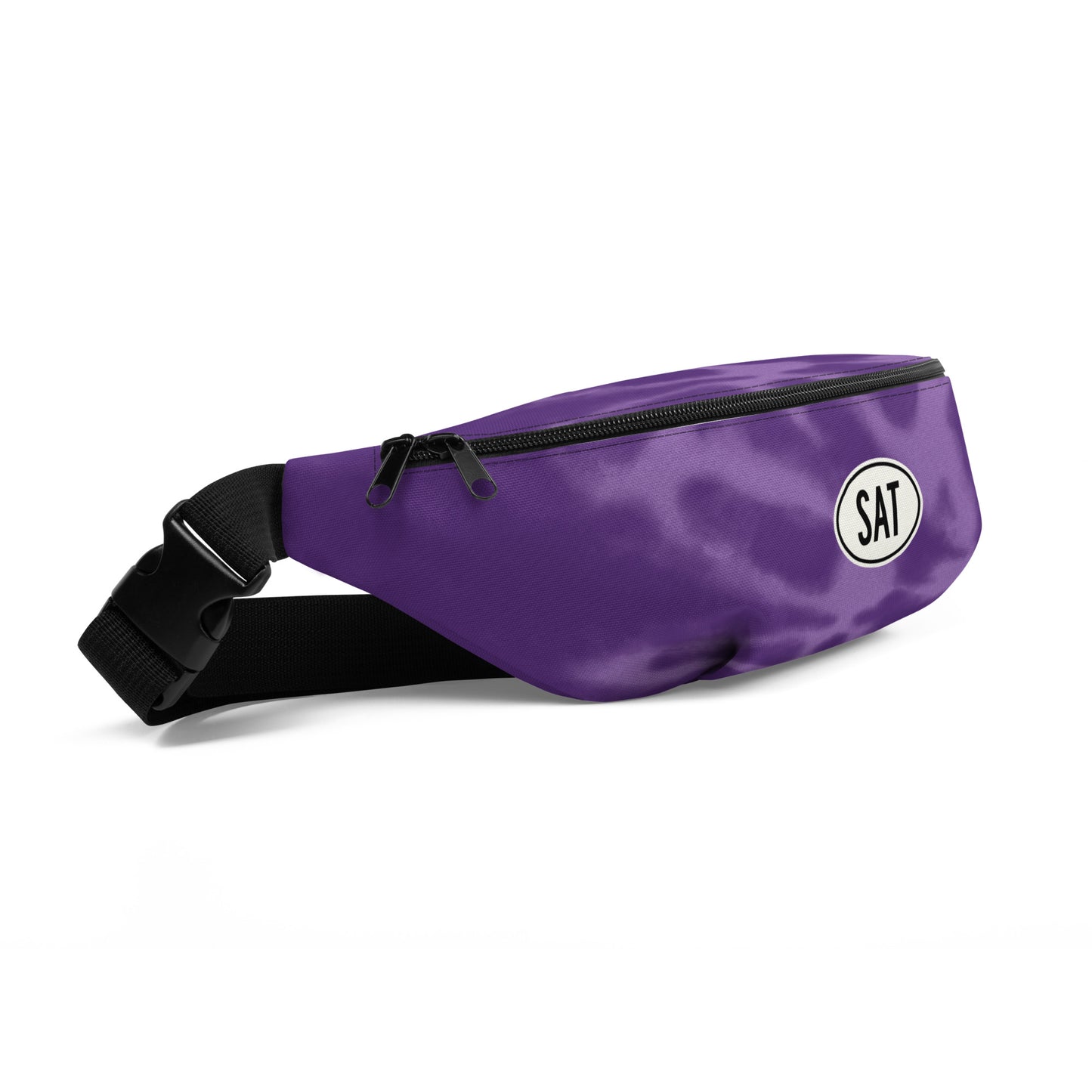 SAT San Antonio Fanny Pack • Oval Car Sticker Design - Purple Tie-Dye • YHM Designs - Image 07