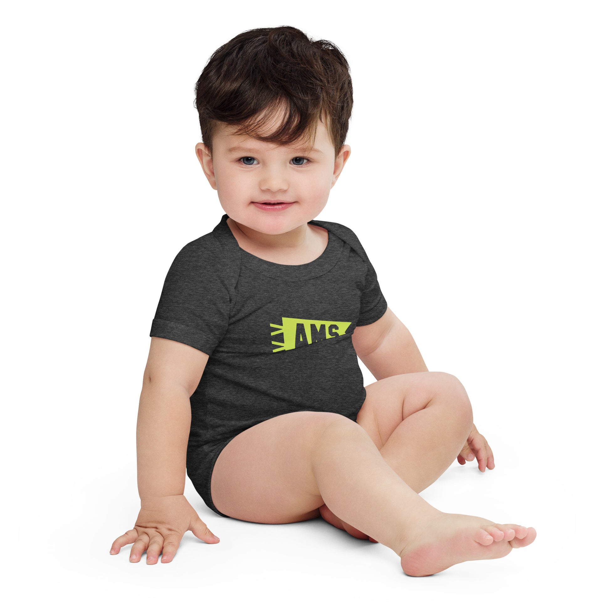 Airport Code Baby Bodysuit - Green • AMS Amsterdam • YHM Designs - Image 04