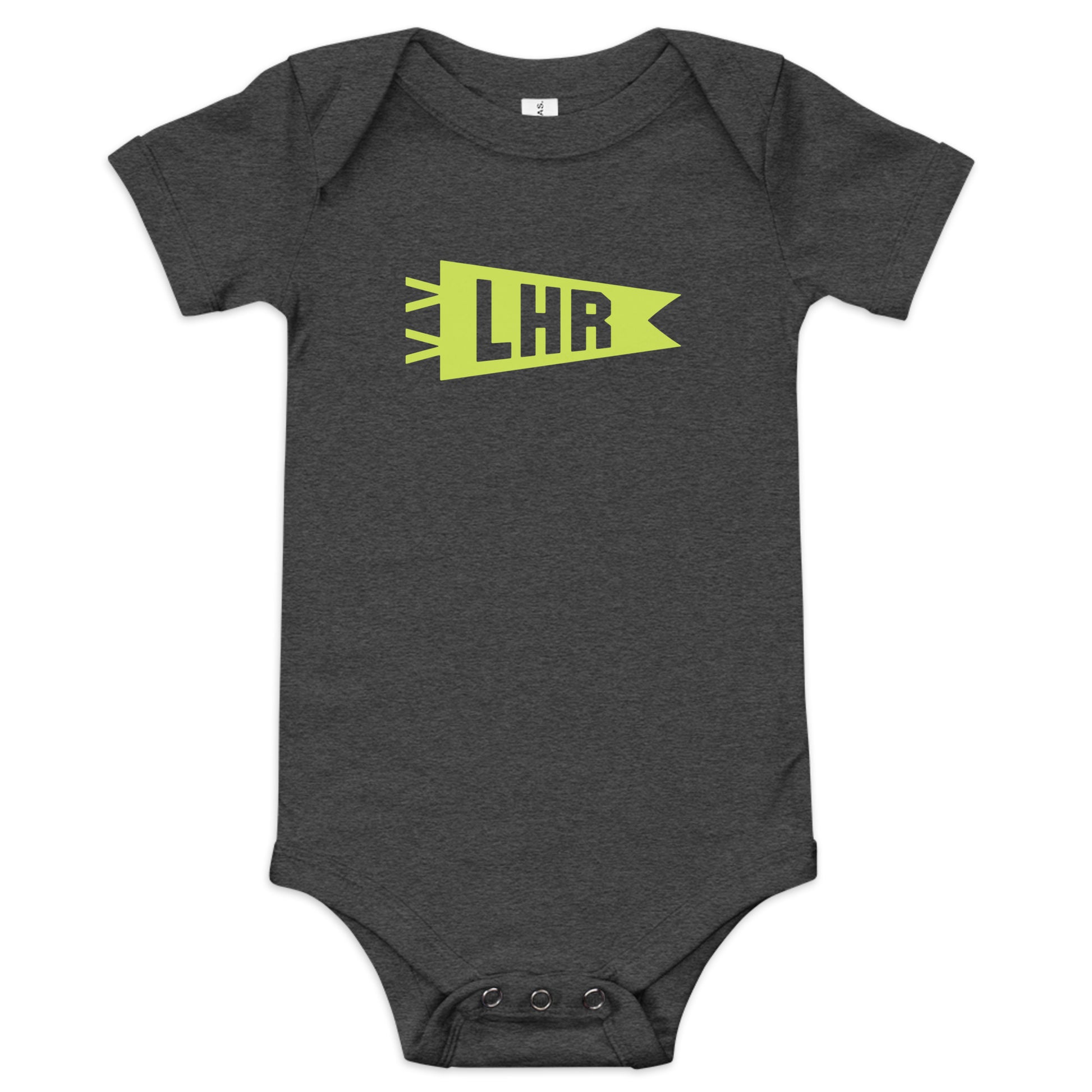 Airport Code Baby Bodysuit - Green • LHR London • YHM Designs - Image 01