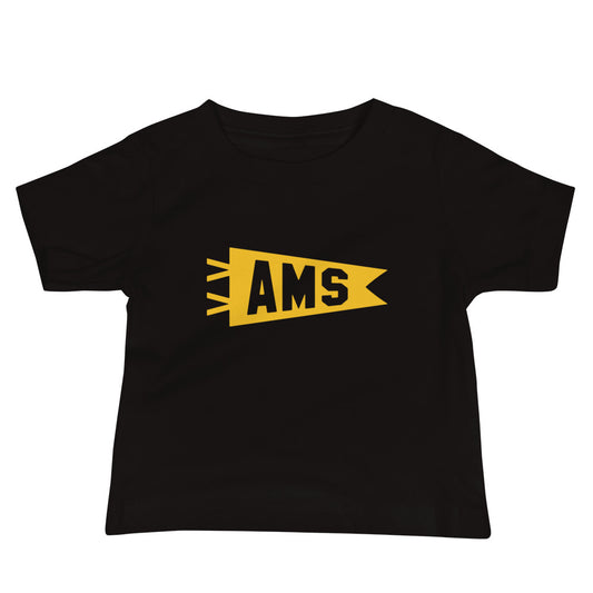 Airport Code Baby T-Shirt - Yellow • AMS Amsterdam • YHM Designs - Image 02