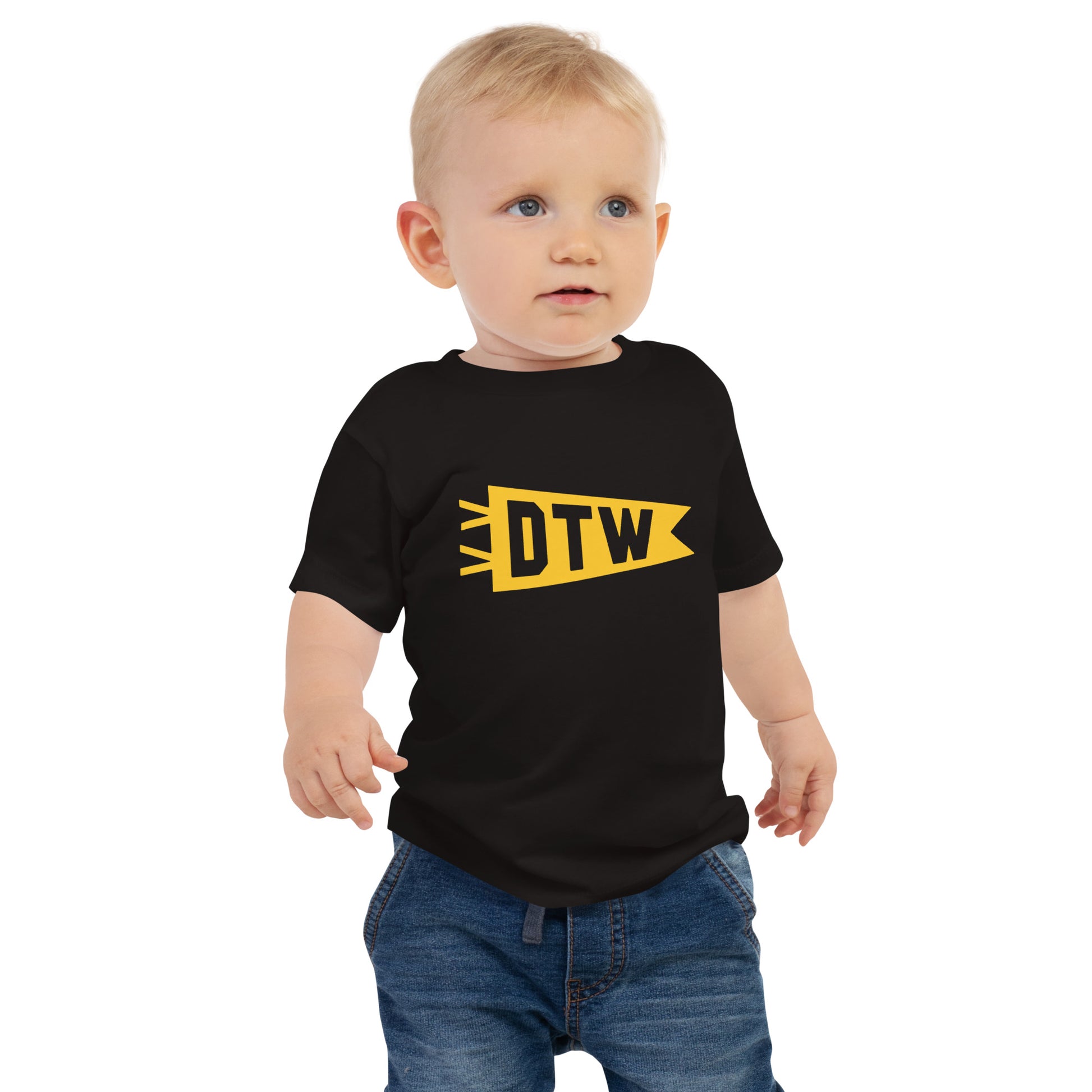 Airport Code Baby T-Shirt - Yellow • DTW Detroit • YHM Designs - Image 03