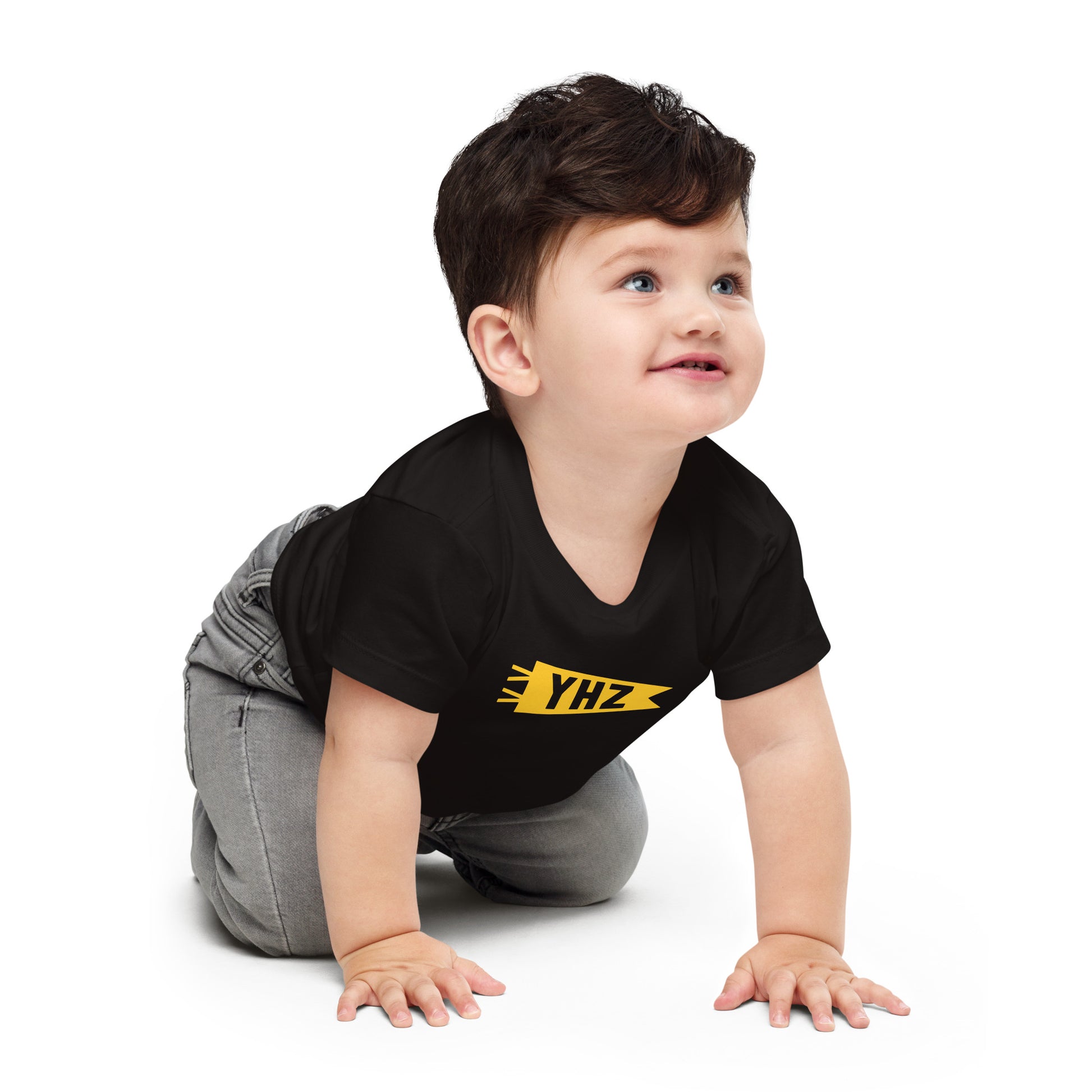 Airport Code Baby T-Shirt - Yellow • YHZ Halifax • YHM Designs - Image 04