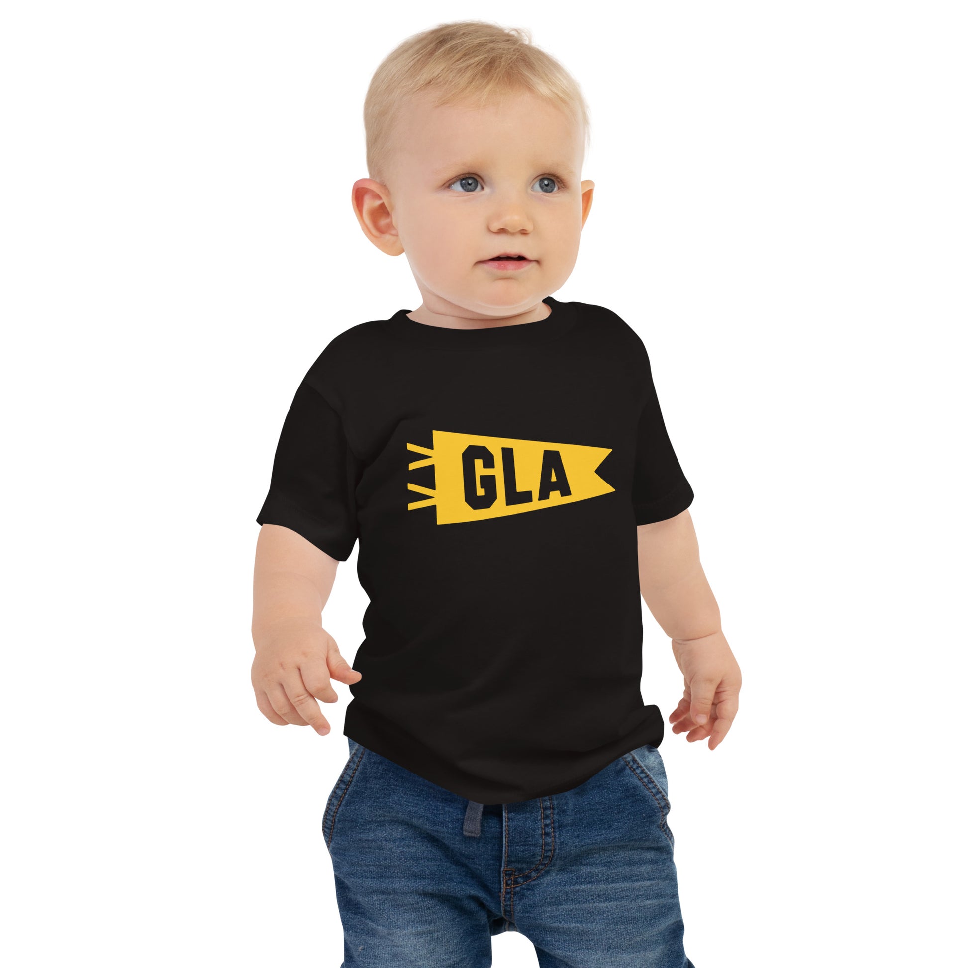 Airport Code Baby T-Shirt - Yellow • GLA Glasgow • YHM Designs - Image 03
