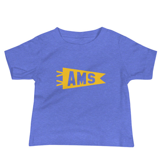 Airport Code Baby T-Shirt - Yellow • AMS Amsterdam • YHM Designs - Image 01