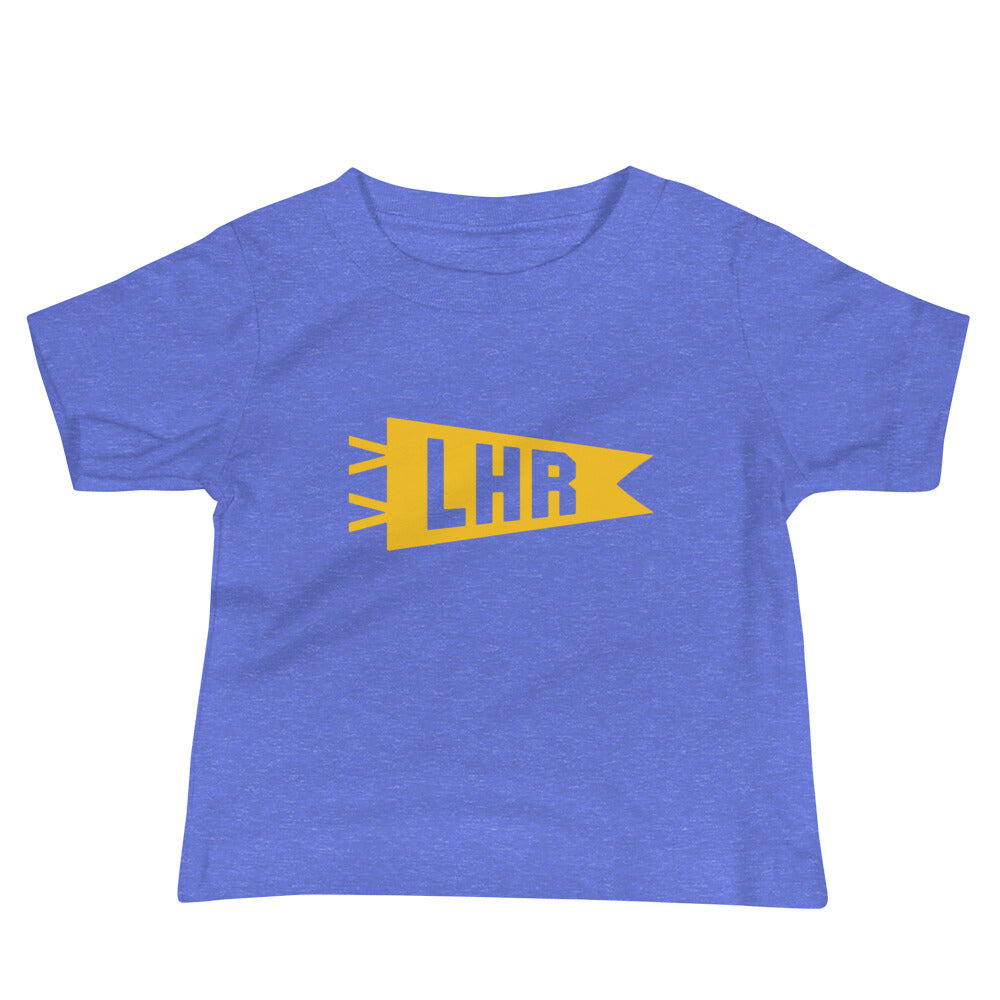Airport Code Baby T-Shirt - Yellow • LHR London • YHM Designs - Image 01