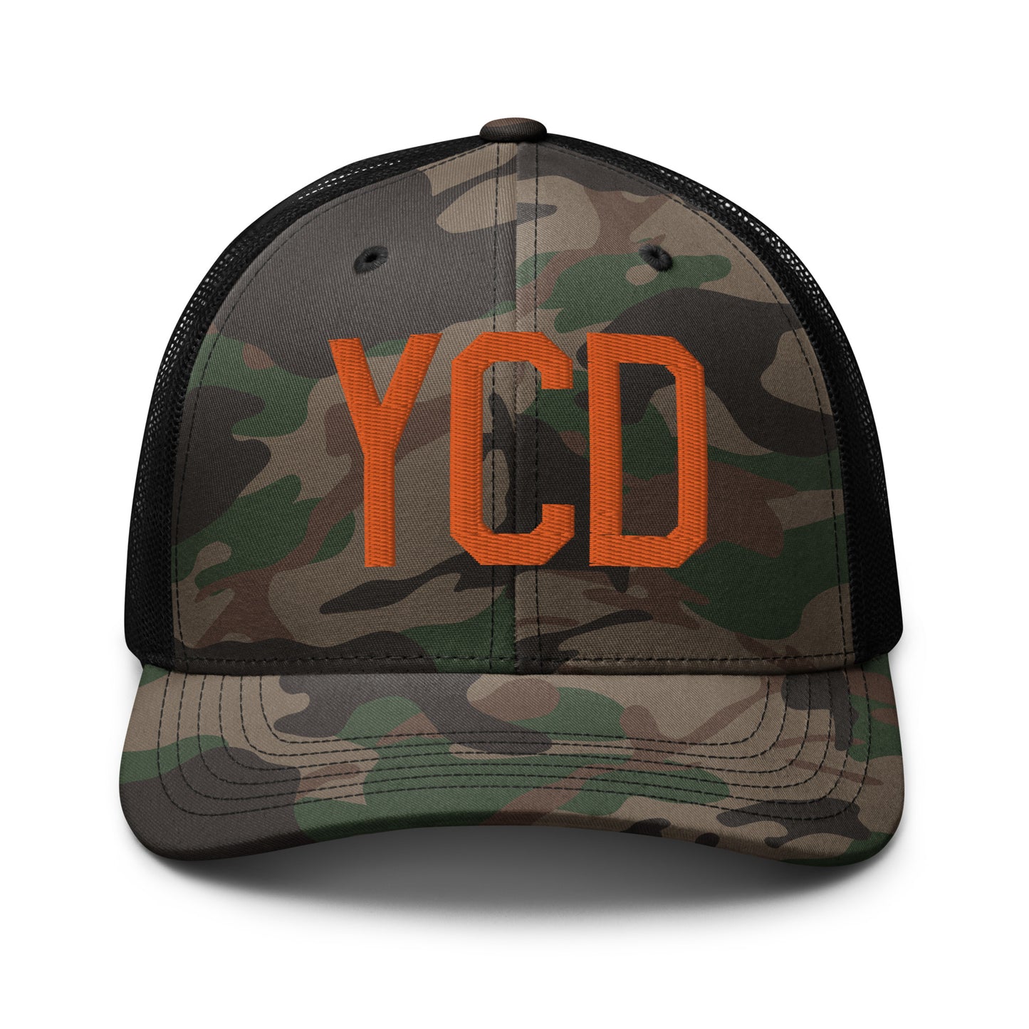 Airport Code Camouflage Trucker Hat - Orange • YCD Nanaimo • YHM Designs - Image 10