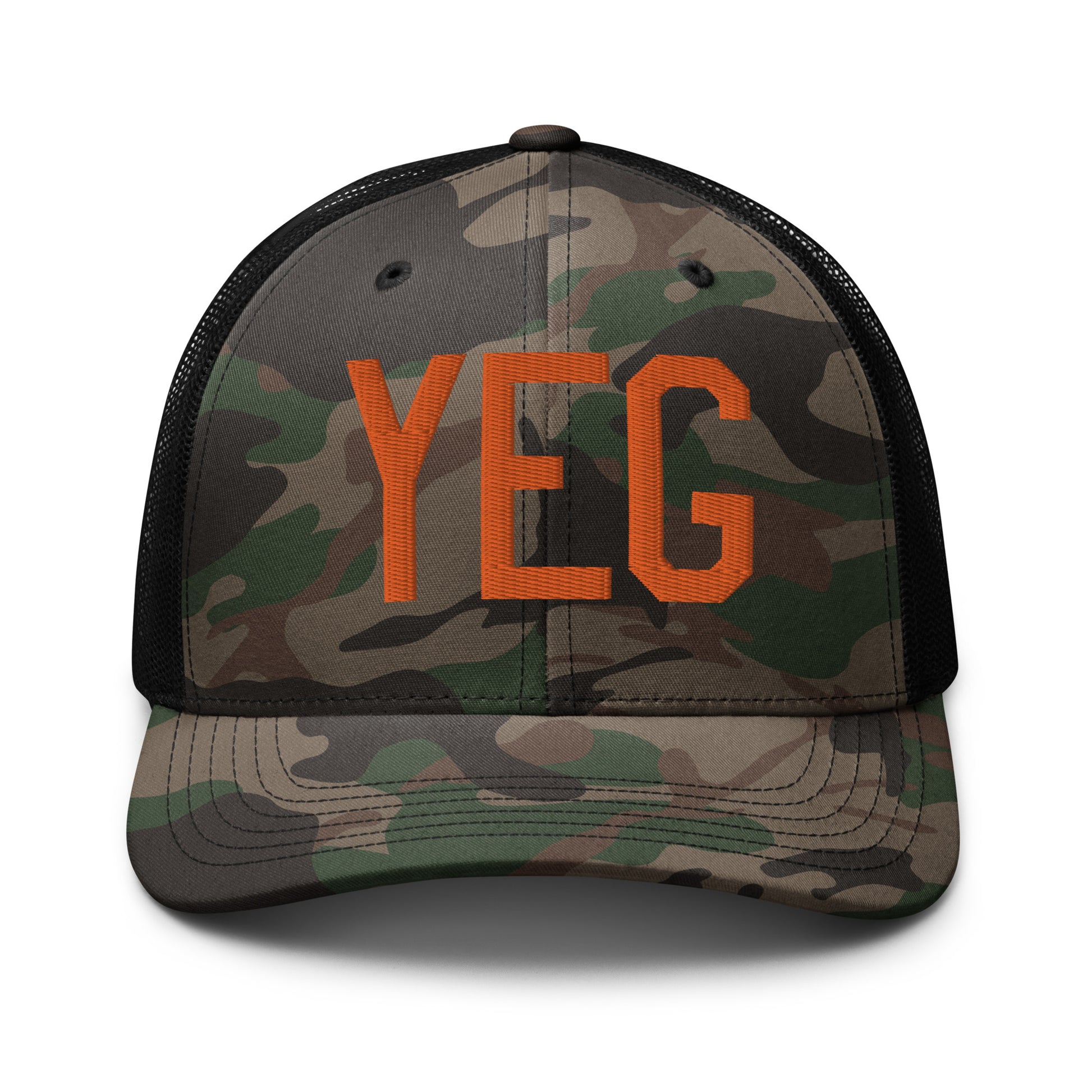 Airport Code Camouflage Trucker Hat - Orange • YEG Edmonton • YHM Designs - Image 10
