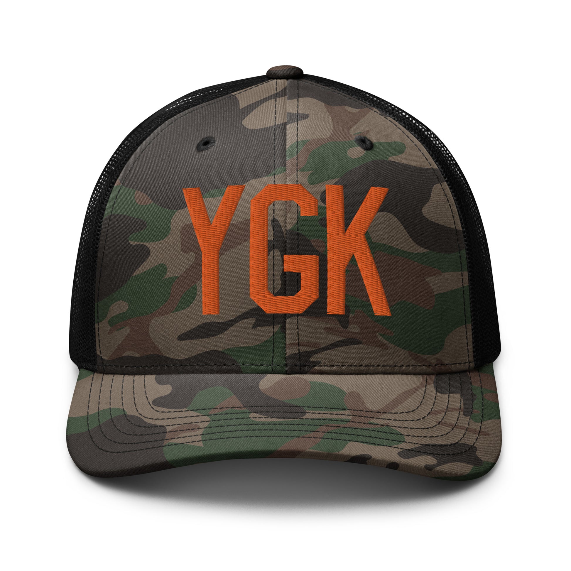 Airport Code Camouflage Trucker Hat - Orange • YGK Kingston • YHM Designs - Image 10