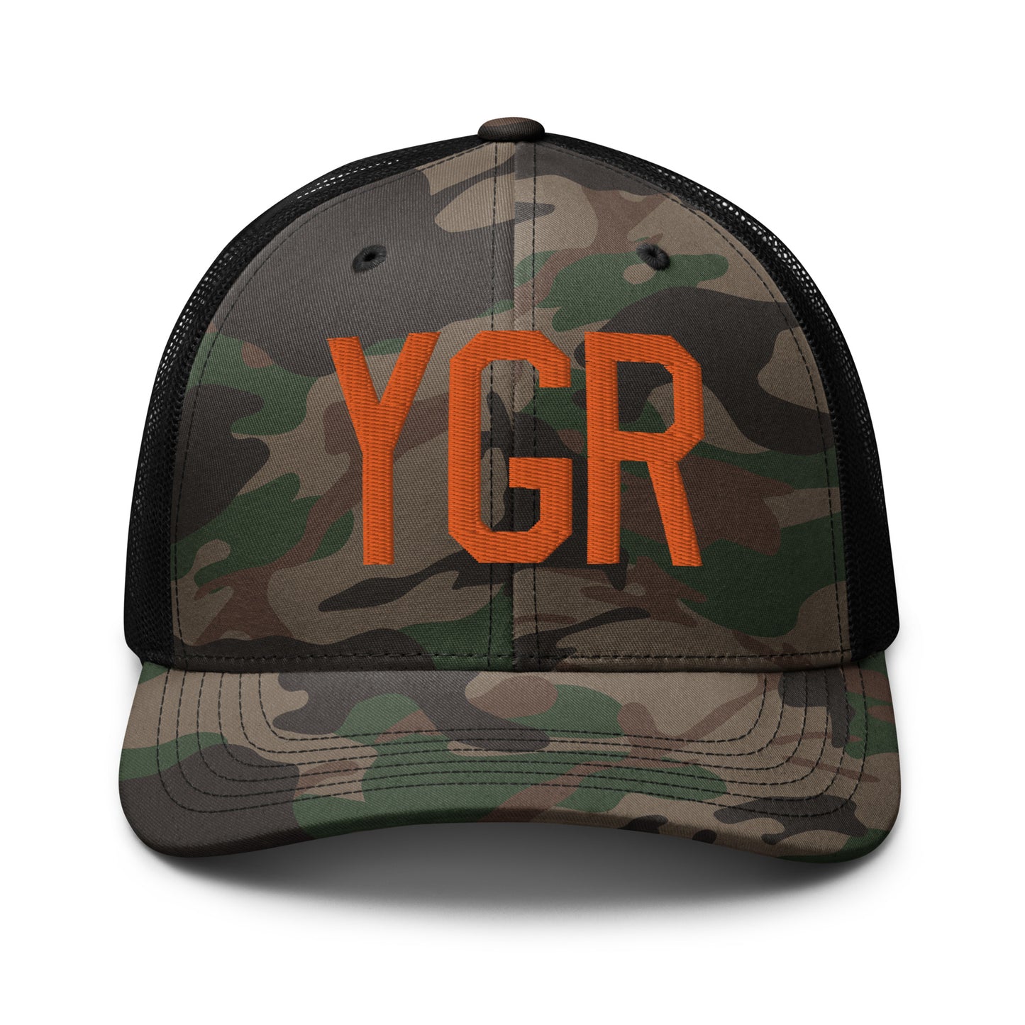 Airport Code Camouflage Trucker Hat - Orange • YGR Îles-de-la-Madeleine • YHM Designs - Image 10