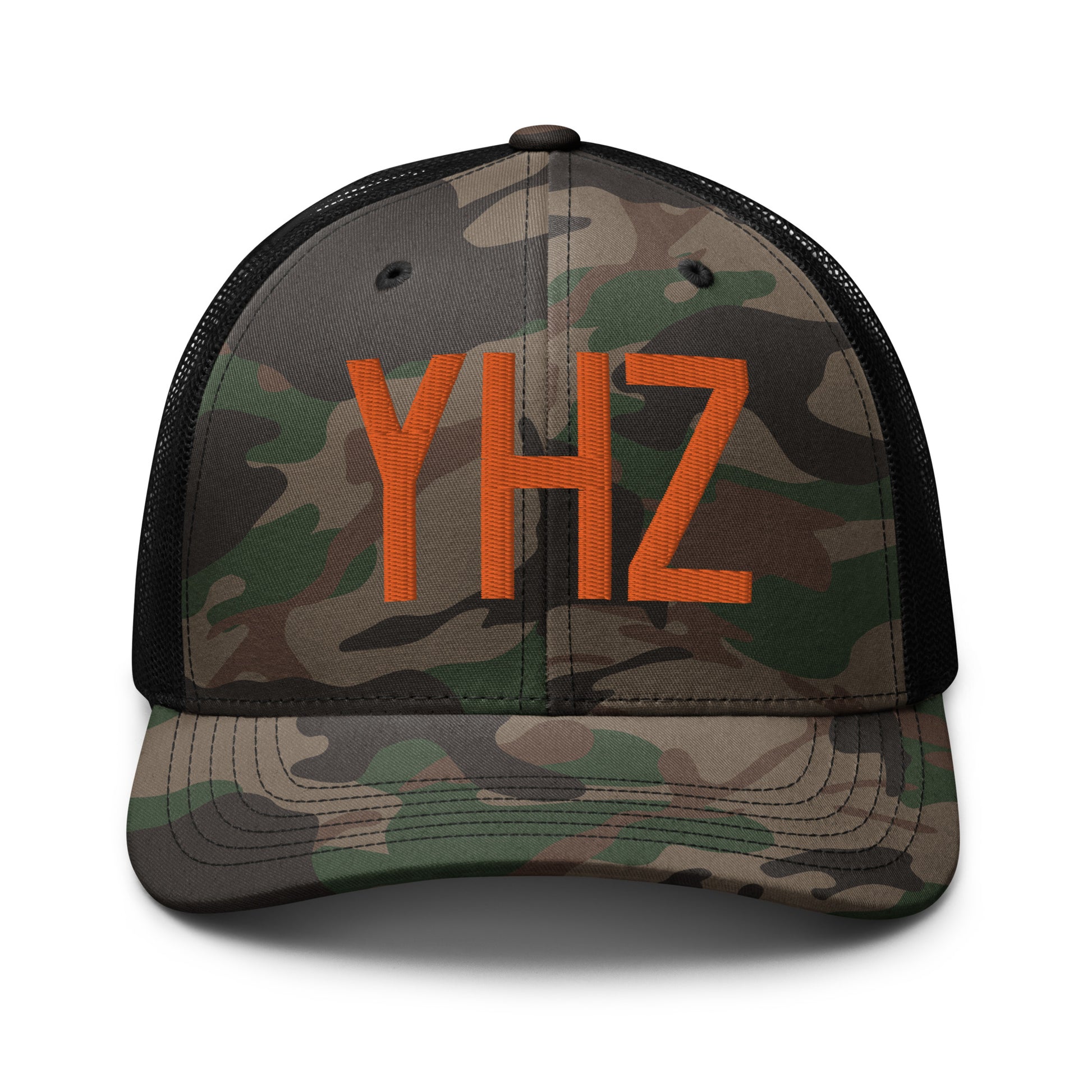 Airport Code Camouflage Trucker Hat - Orange • YHZ Halifax • YHM Designs - Image 10