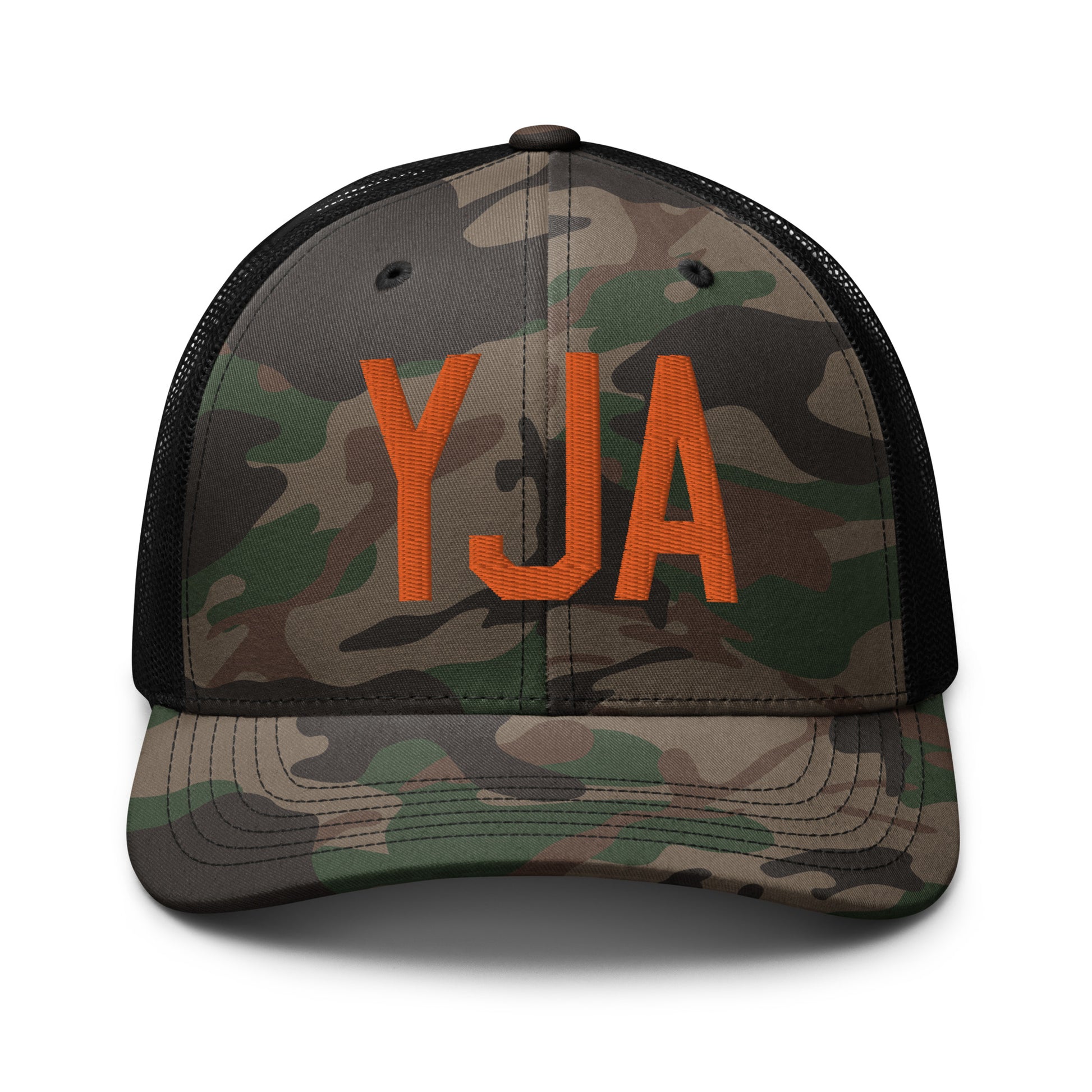 Airport Code Camouflage Trucker Hat - Orange • YJA Jasper • YHM Designs - Image 10
