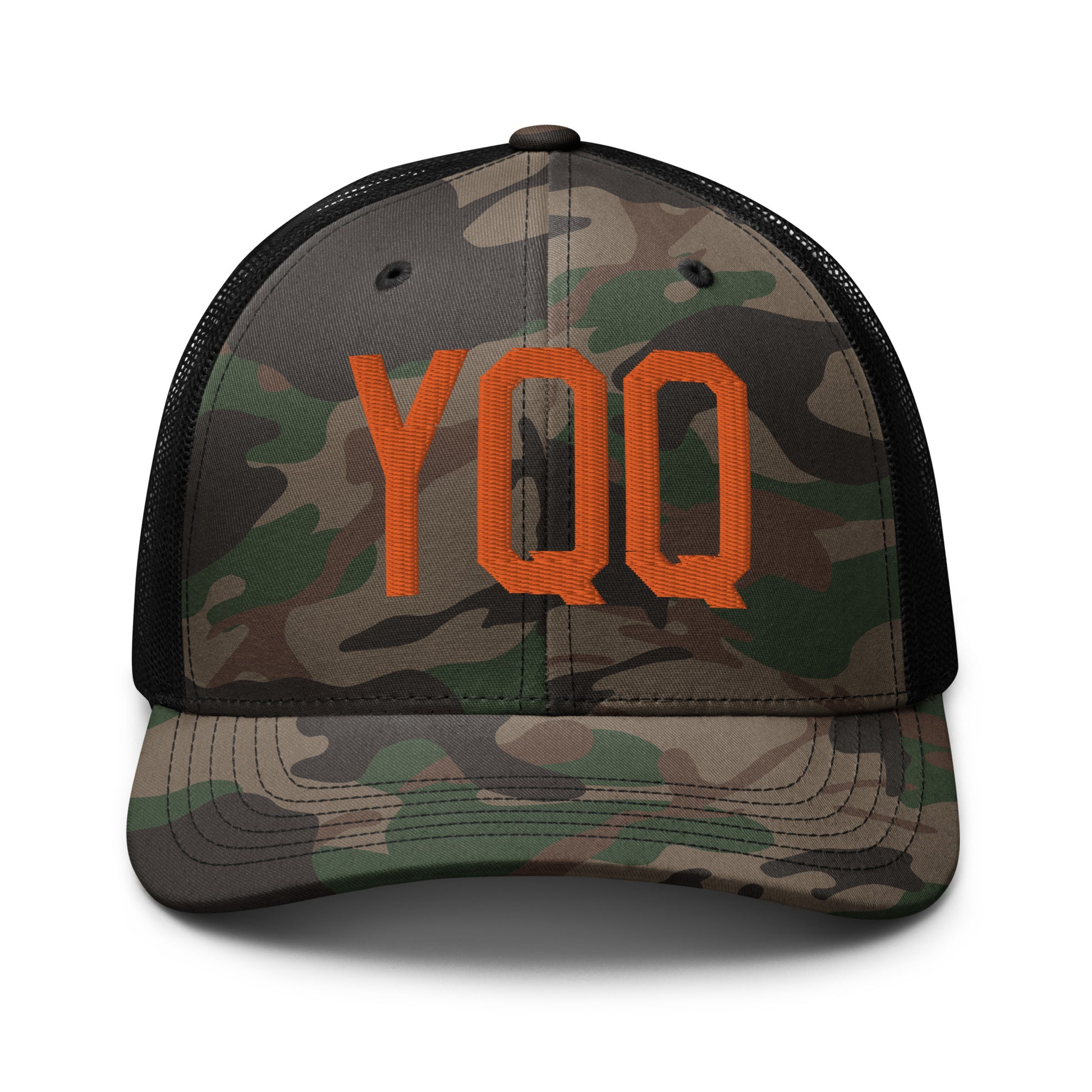 Airport Code Camouflage Trucker Hat - Orange • YQQ Comox • YHM Designs - Image 10