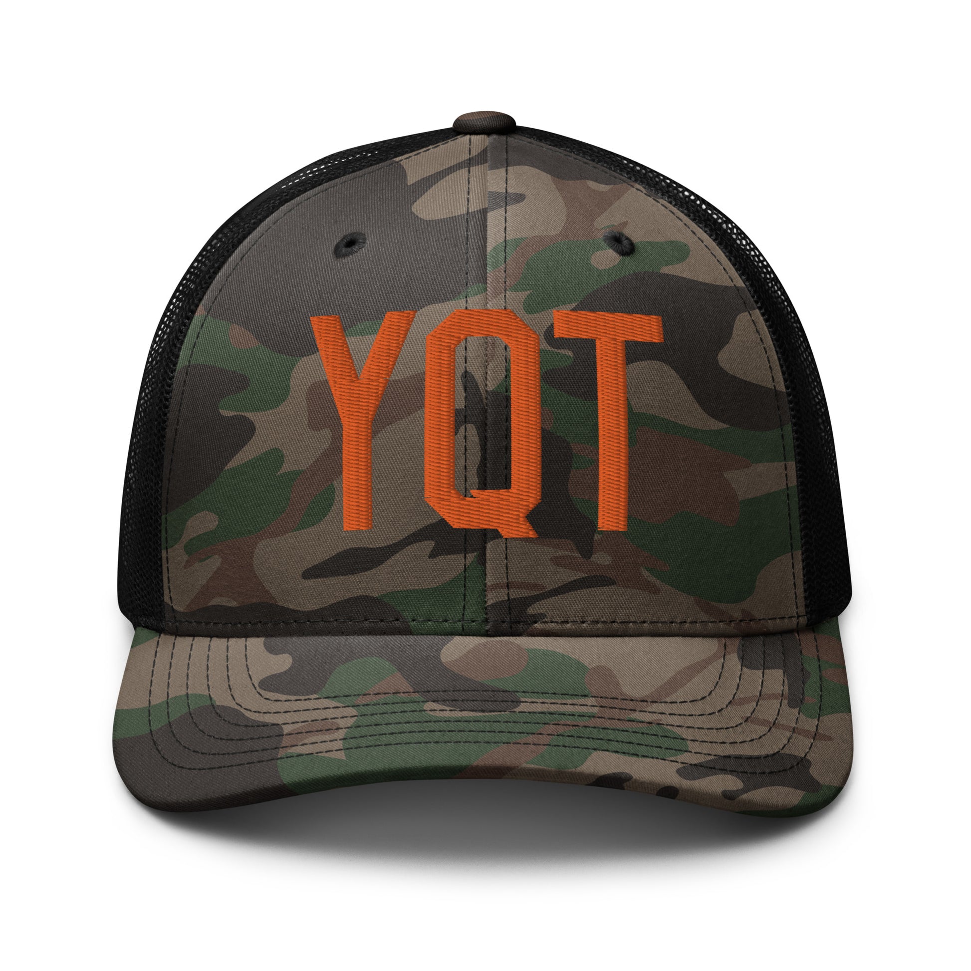 Airport Code Camouflage Trucker Hat - Orange • YQT Thunder Bay • YHM Designs - Image 10