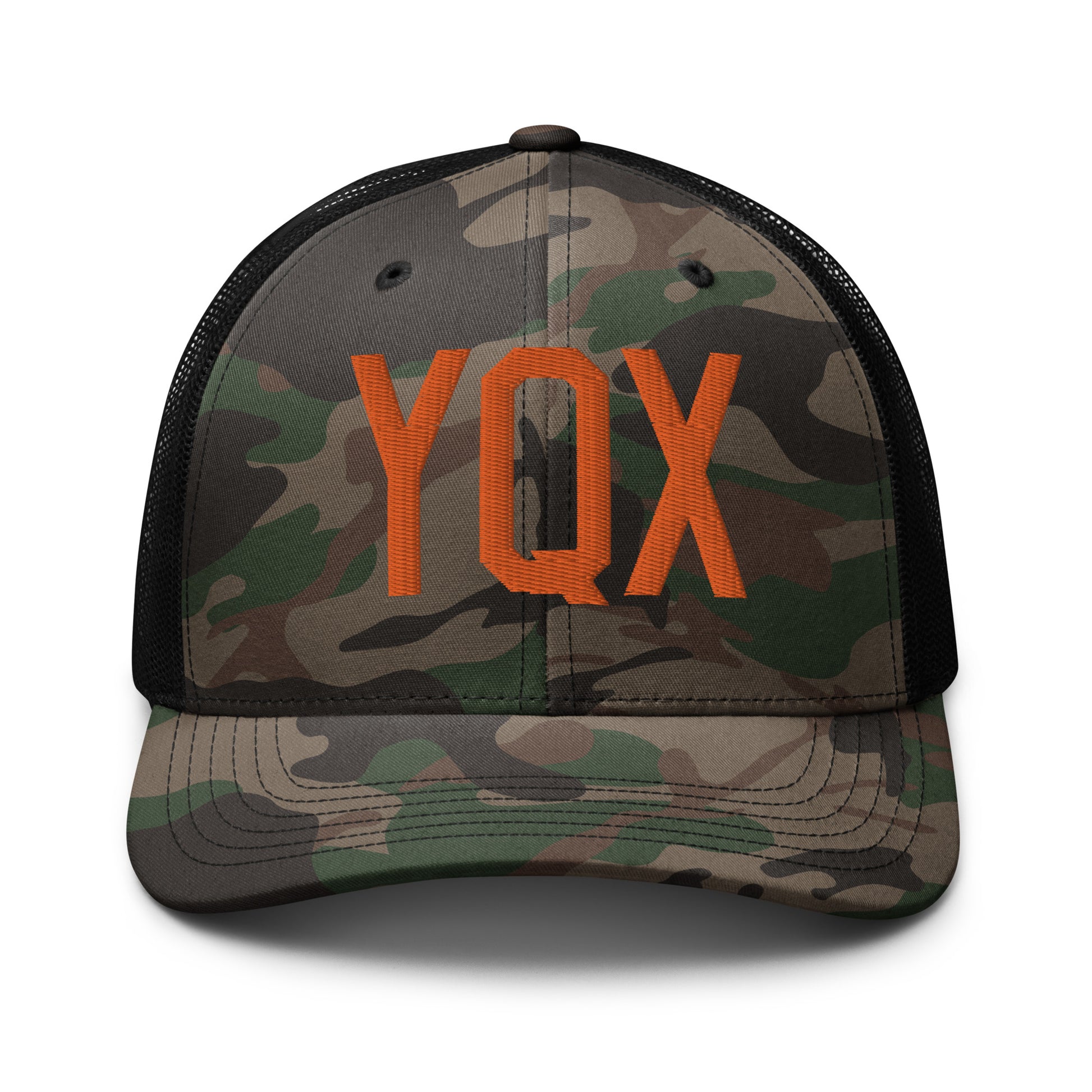Airport Code Camouflage Trucker Hat - Orange • YQX Gander • YHM Designs - Image 10